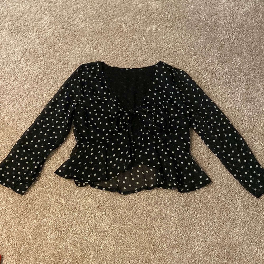 Tie front polka dot top